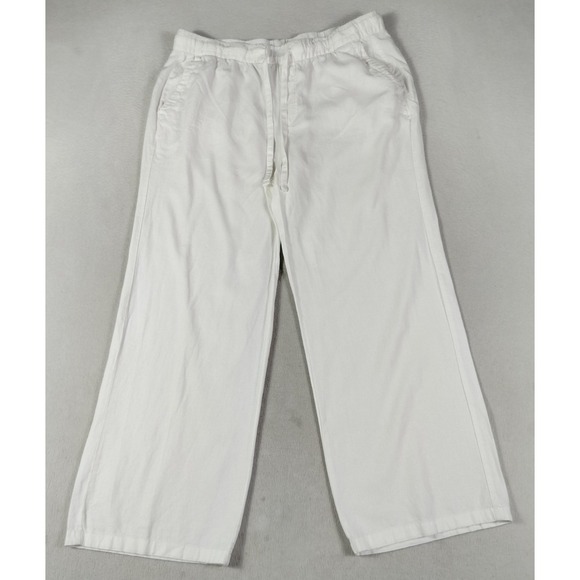 Old Navy Pants - Old Navy Pants Womens Large White Linen Blend Wide Leg High Rise Drawstring